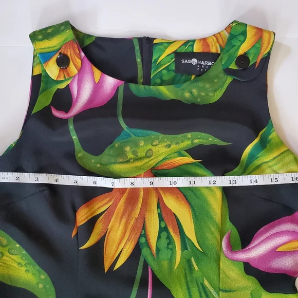 NWT Sag Harbor Black tropical floral maxi Sundress length size 6 Petite - Picture 6 of 10